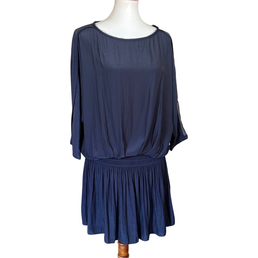 Ramy Brook Blue Sheer Sleeve Drop Waist Mini Dress – Size Small